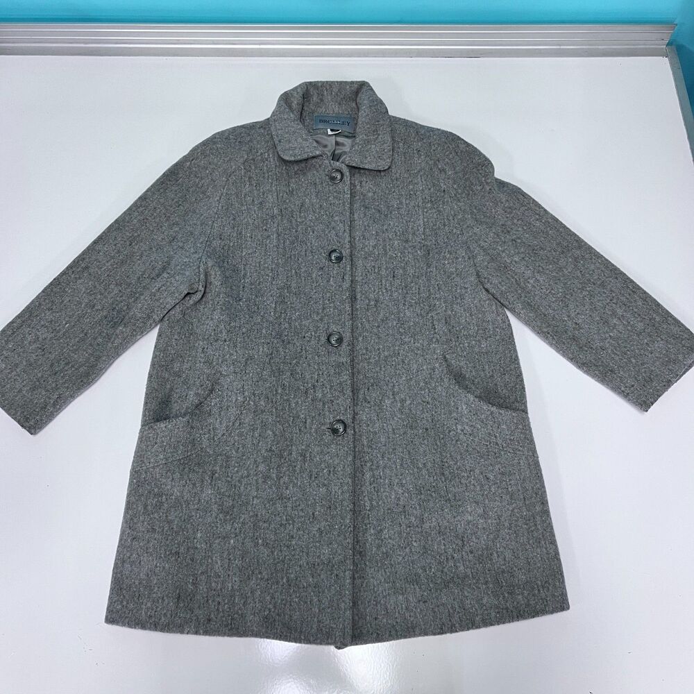 Bromley Collection Wool Coat Womens 14 Gray Car Coat Button Front Lined USA